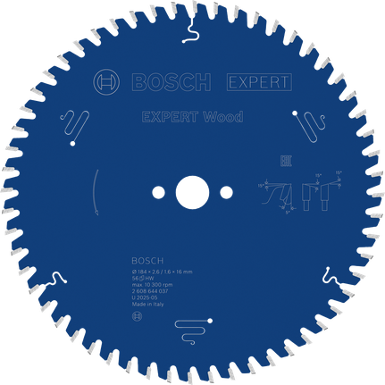 BoschEXPERT 木工圆锯片 184 毫米，用于木材切割。